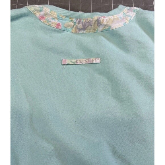 VTG Line Up Mint Grn Sweatshirt L  100% Cotton Floral Collar 80s 90s Cottagecore - Picture 7 of 7